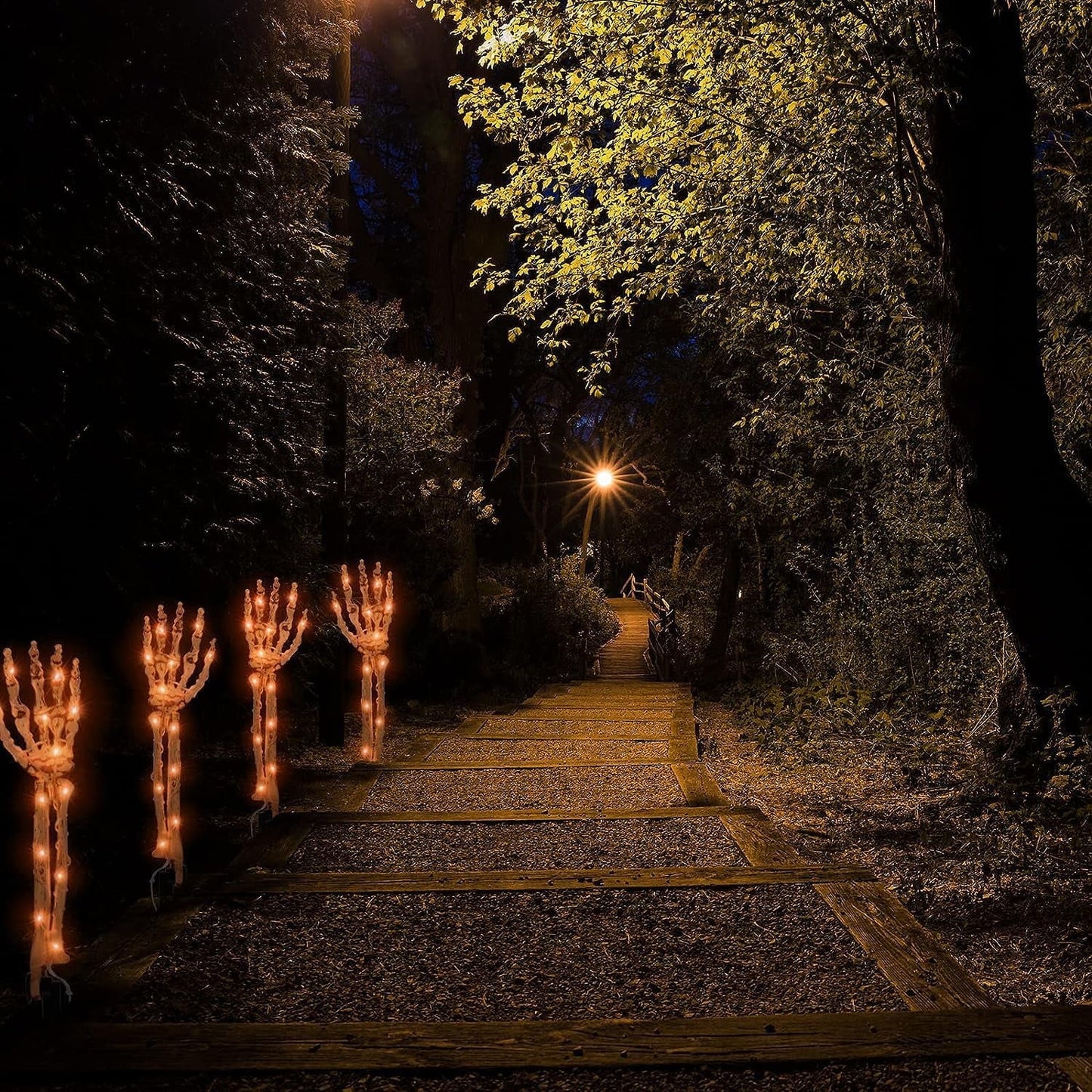 Halloween Decorations, 4 Pack Realistic Scary Skeleton Arms, Halloween Pathway Lights Halloween Indoor Outdoor Yard Garden Decor