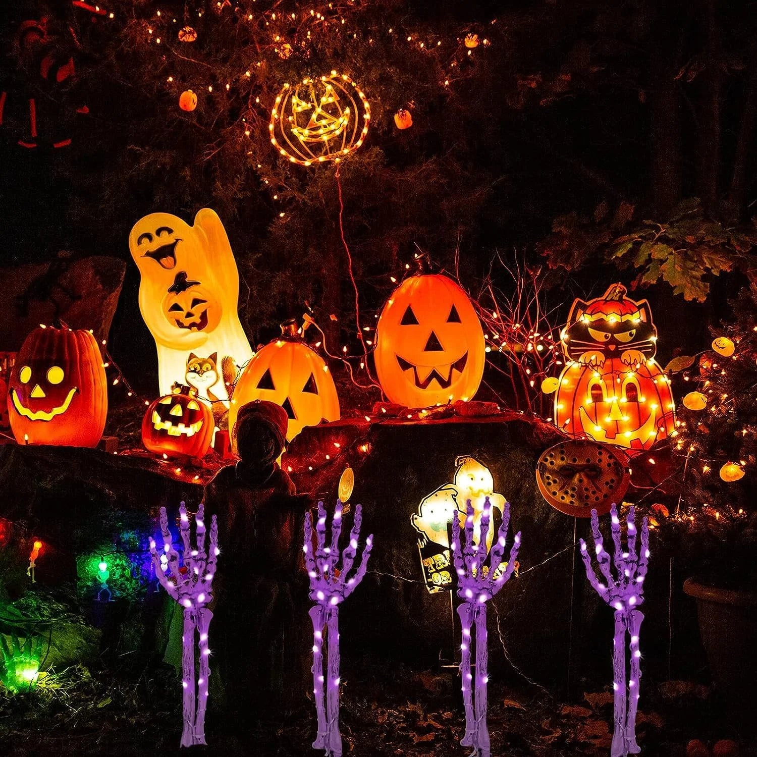 Halloween Decorations, 4 Pack Realistic Scary Skeleton Arms, Halloween Pathway Lights Halloween Indoor Outdoor Yard Garden Decor